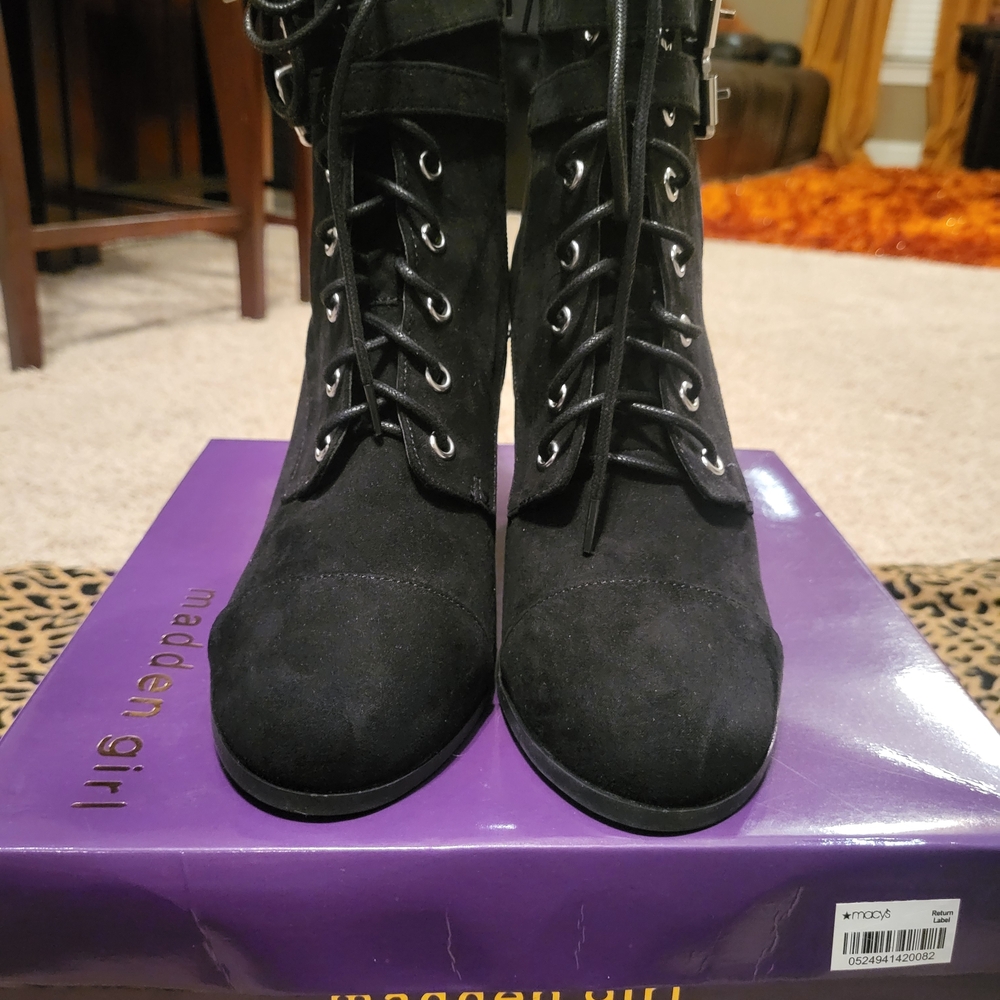 Madden Girl Black Lace-Up Ankle Boots